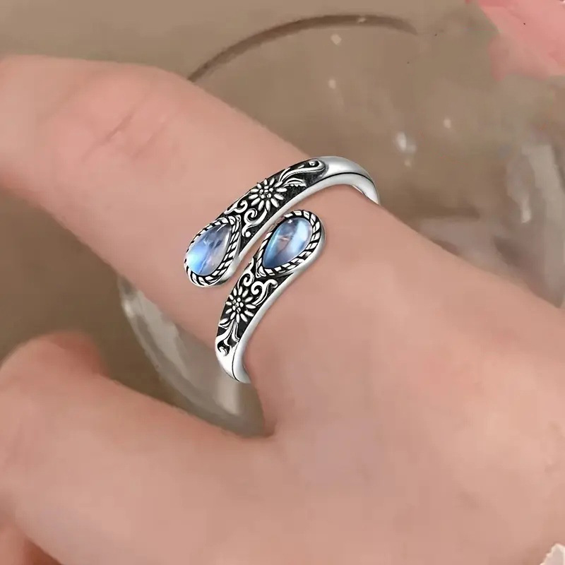 Verstellbarer Ring Mit Geometrischer Blume Und Wassertropfen_voghion.com
