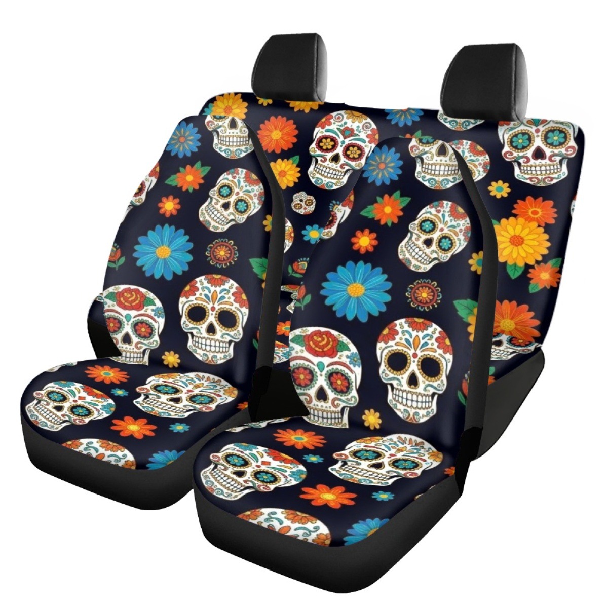 Cross-border Halloween-themed sugar skull pattern custom car seat covers, breathable and universal car seat cushions