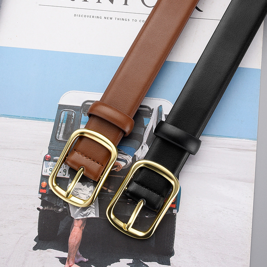 Cinturón de mujer hebilla simple todo-fósforo nuevo traje decorativo cinturón de jeans negro de alto grado simple Generación de cabello