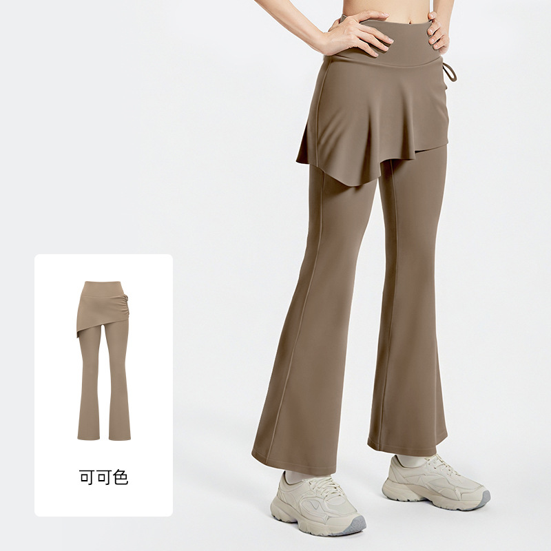 Juyitang nuevos pantalones de falda de trompeta arrugados falsos de dos piezas micro-pilates pantalones de yoga de cintura alta y cadera