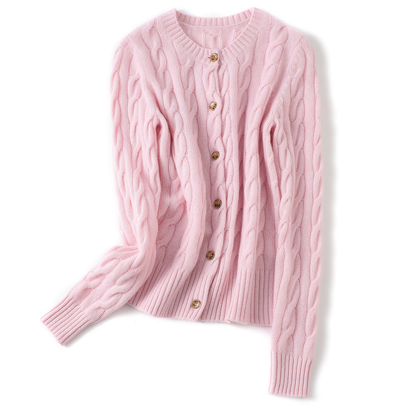 2024 Spring and Autumn New Inner Mongolia Factory Cashmere Sweater Women's Cardigan Solid Color Twist Round Neck Outerwear Sweater 2024 Spring and Autumn New Inner Mongolia Factory Cashmere Sweater Women's Cardigan Solid Color Twist Round Neck Outerwear Sweater