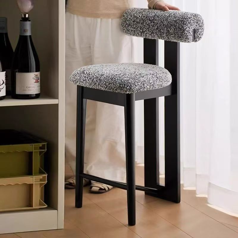 French-Style Bar Stool with a Retro Design, Home-Use High-Back Stool, Nordic Designer Trendy Solid Wood Island Counter Chair