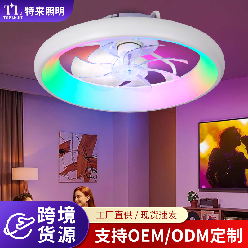 Lámpara Ventilador de Techo LED RGB de Acrílico Regulable para Sala de Estar y Dormitorio