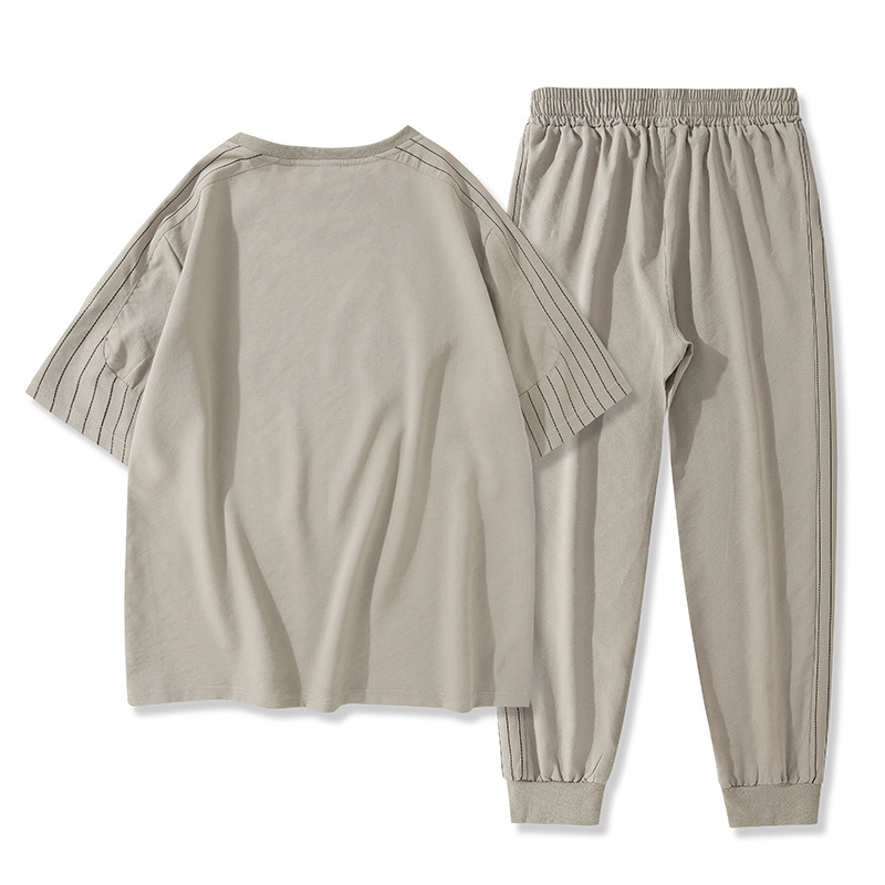 Pánske oblečenie Cross border mládež pánsky ľadový športový oblek letný krátky rukáv trendy dvojdielny oblek pánsky luxusný letný ležérny zápas_voghion.com