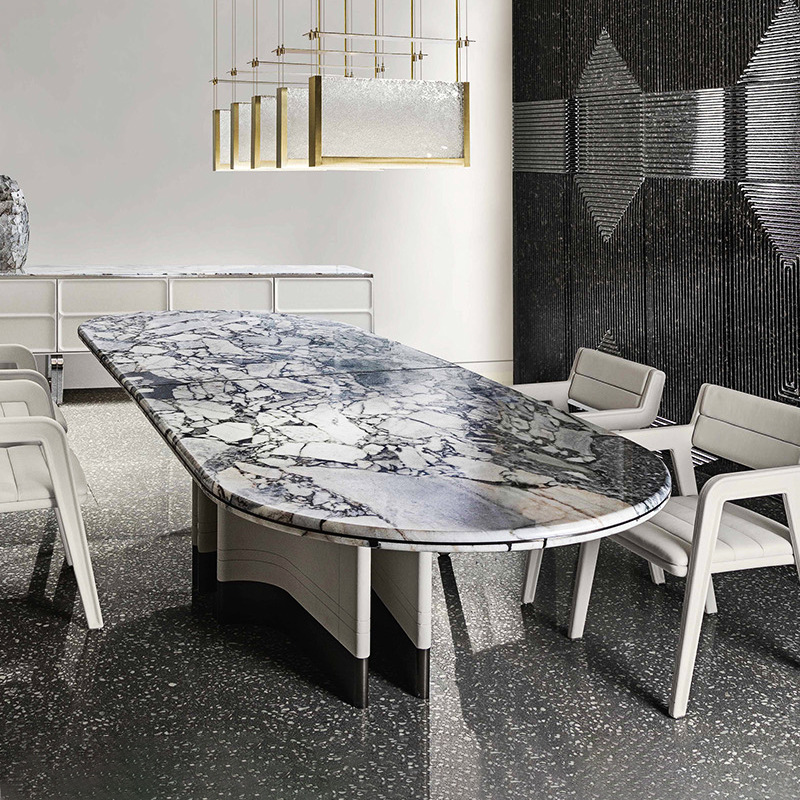 意式輕奢餐桌現代簡約大理石餐桌子吃飯家用長方形大戶型奢石餐桌