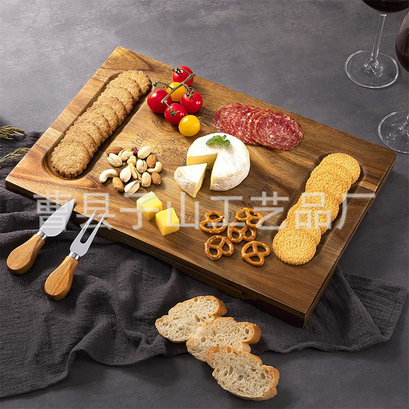 madera transfronteriza con cajón queso tablero de madera acacia tablero de corte de fábrica de queso casero tablero de cocina portátil conjunto de tablero de pan