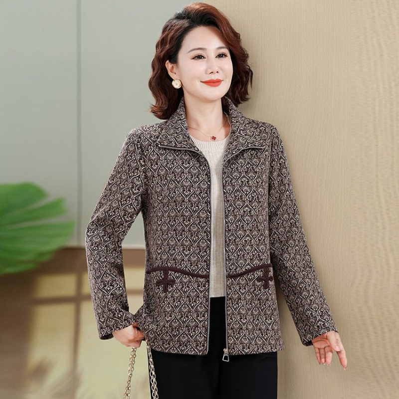 中老年女士秋装洋气新款休闲上衣时尚翻领春秋季外套妈妈宽松夹克|undefined