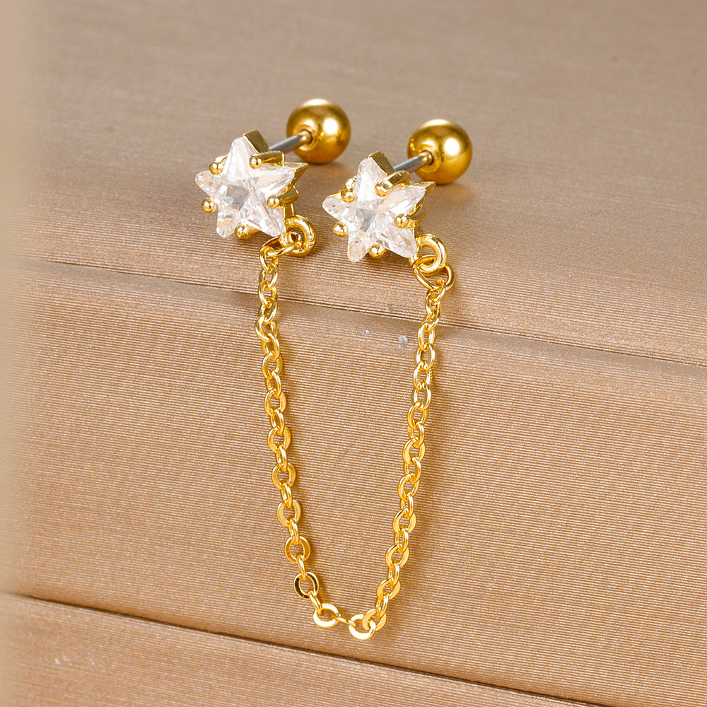 1 Piece Ig Style Shiny Star Plating Chain Inlay Stainless Steel Zircon Ear Studs display picture 1