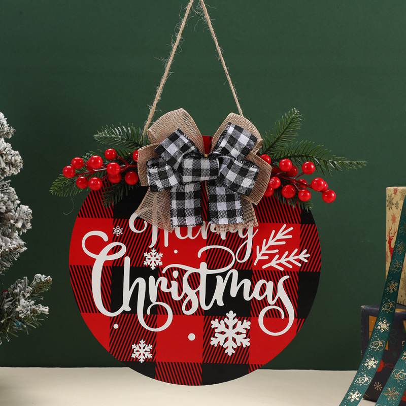 クリスマスフロントドア木製タグガーランドメリークリスマスサイン装飾バッファローチェック柄吊り下げドアプレート|undefined
