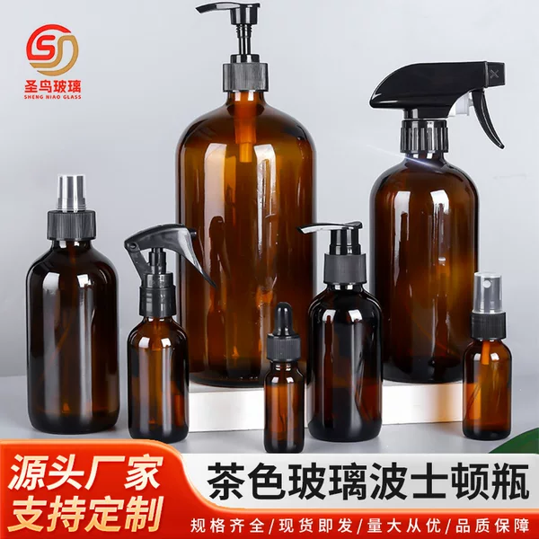 In-Stock Brown Light-Blocking Essential Oil Bottle Boston Glass Bottle 500ml Spray Pump Bakelite Cap Refillable Empty Bottle