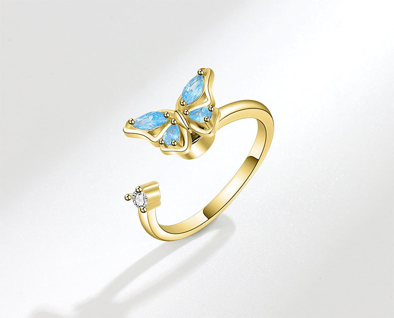 Lady Butterfly Sterling Silver Plating Zircon Rings