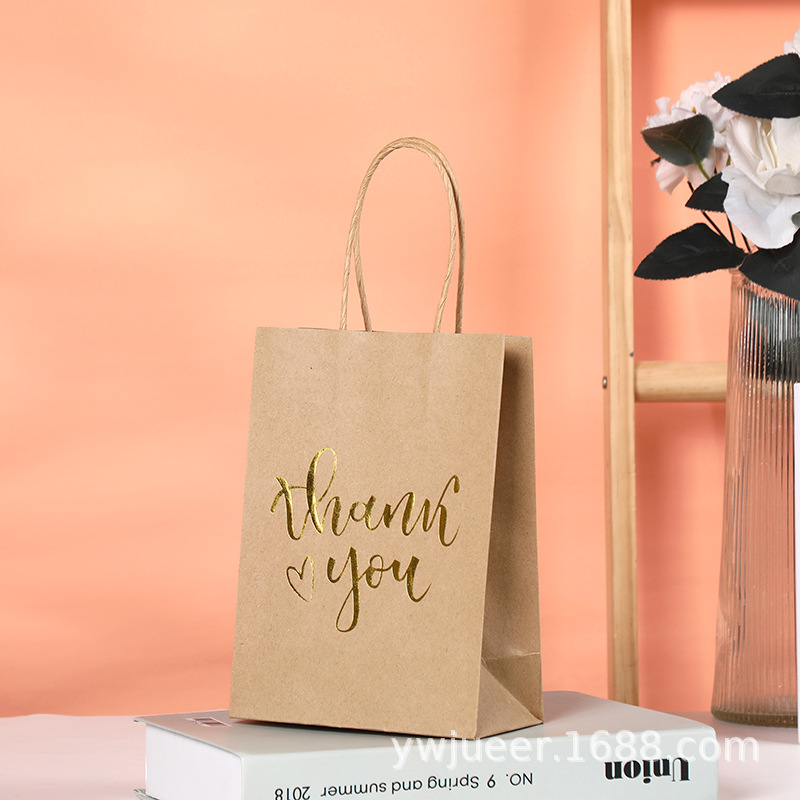 Fabricante en stock transfronterizo negro Gracias bronceado bolsa de papel Portátil Bolsa de cartón negro cuerda de papel bolsa de regalo