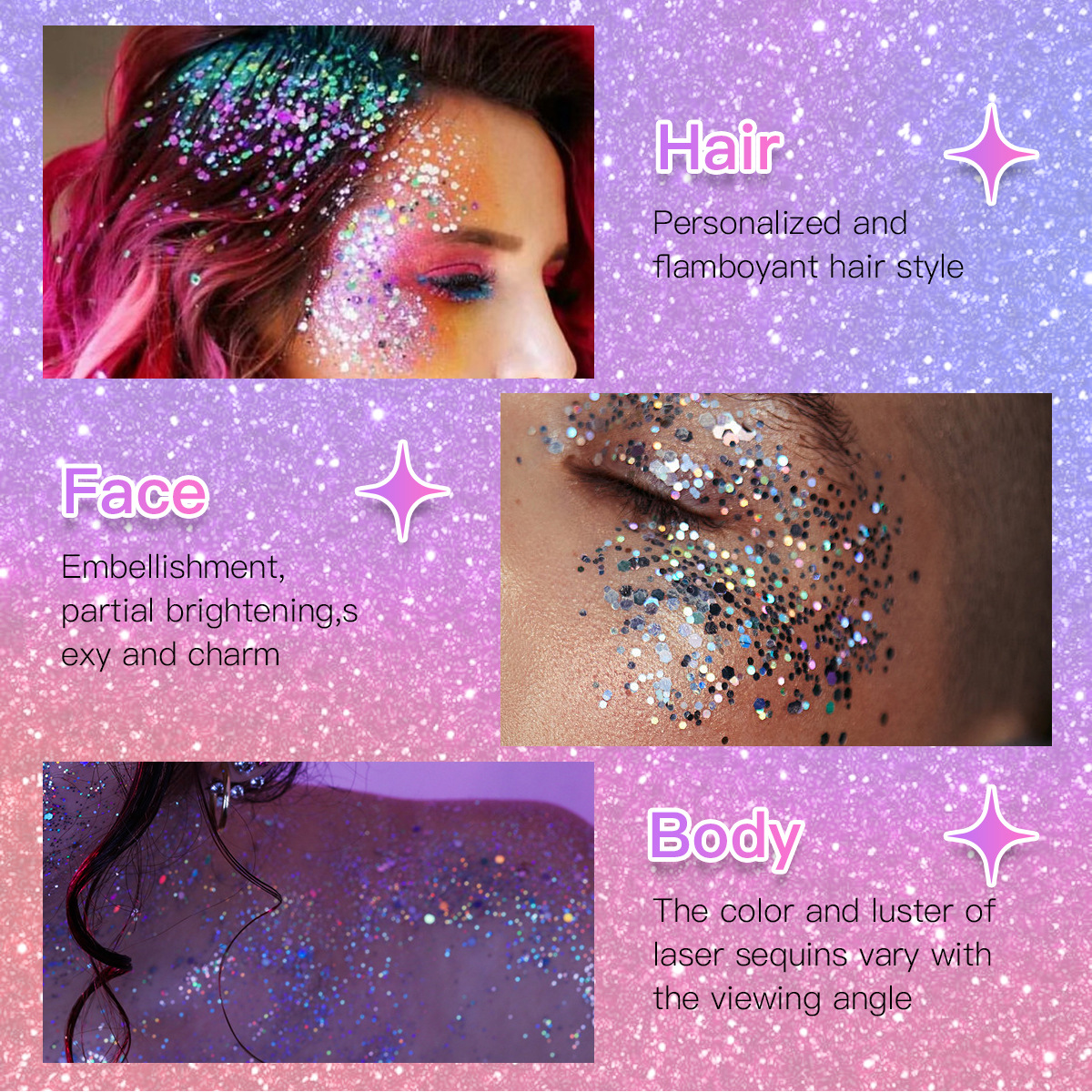 SAS Polvo suelto de punto transfronterizo europeo y americano, brillo, cuerpo impermeable tridimensional natural, brillo SAF090