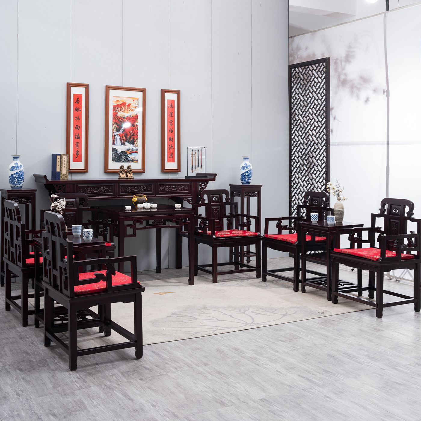 Rosewood Six-Piece Set for Rural Eight Immortals Table, Ming and Qing Style Offering Table, New Chinese Style Solid Wood Raised Head Buddha Table and Side Table