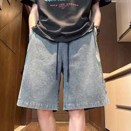 星空纹牛仔短裤男生夏季薄款休闲五分裤直筒宽松新款中裤子男马裤