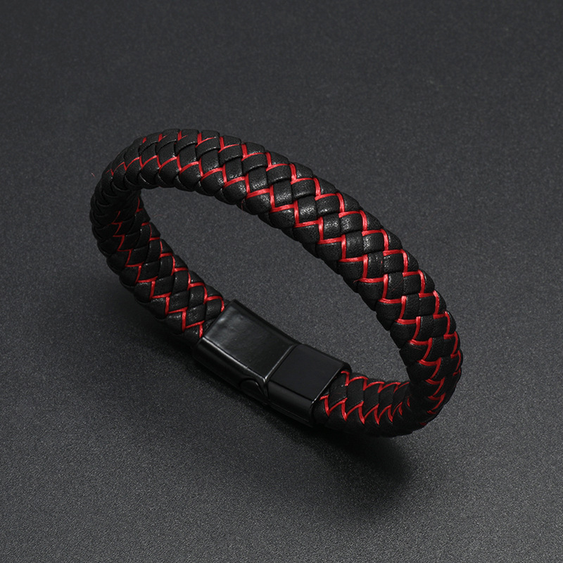 fashion simple braided alloy magnet clasp leather bracelet