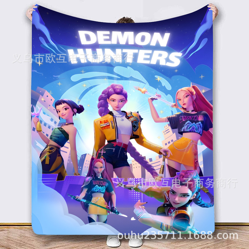 外国爆款K-POP猎魔女团（HUNTR/X）图案法兰绒毛毯 Demon Hunters|undefined