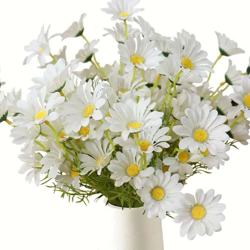 Simulated 5 Heads of Daisies, Chamomile Plastic Fake Flowers, Cosmos Silk Flowers, Living Room Home Furnishings, Decorative Floral Props