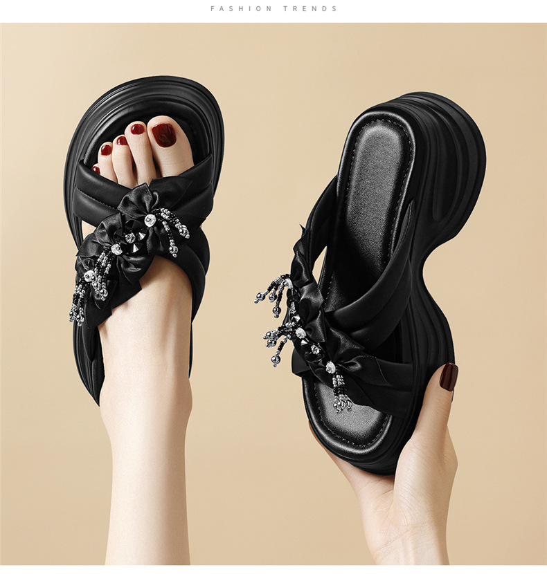 Dép sandal nữ đính đá mũi hở đế dày phối hoa một quai ngang — JST 7226m màu, gót cao 5cm, JST 7226 gót đen cao 5cm chi tiết 5