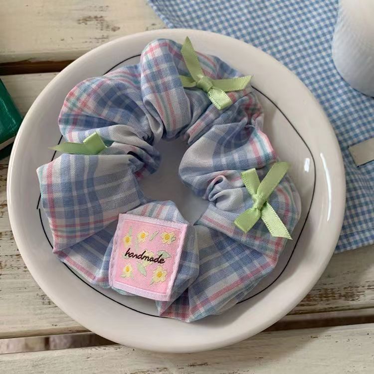 9＃格纹丝带蝴蝶结-蓝色