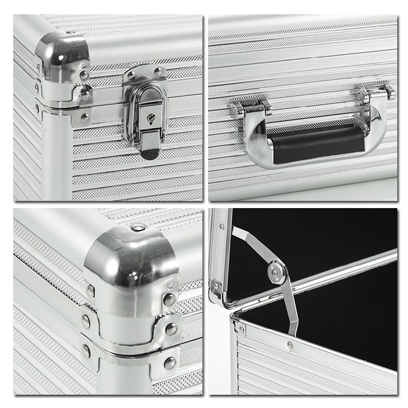 Promoción de ángulo de acero inoxidable caja de aleación de aluminio de tamaño grande caja de herramientas de hardware mostrando instrumentos de almacenamiento de props portátiles