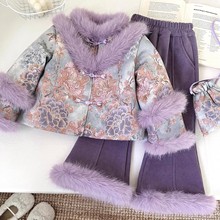 2025年女童新年战袍洋气儿童加绒过年唐装宝宝中国风拜年服两件套