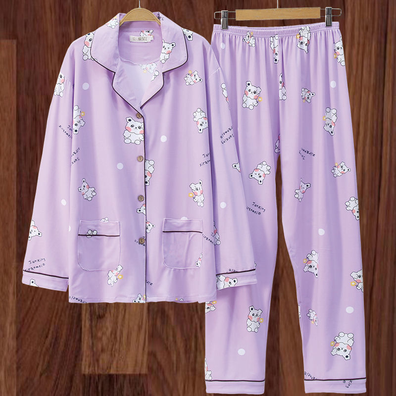 100% algodón más el tamaño de los pijamas de las mujeres Primavera, Otoño e Invierno manga larga suelta de mediana edad y joven confinamiento desgaste del hogar traje de verano