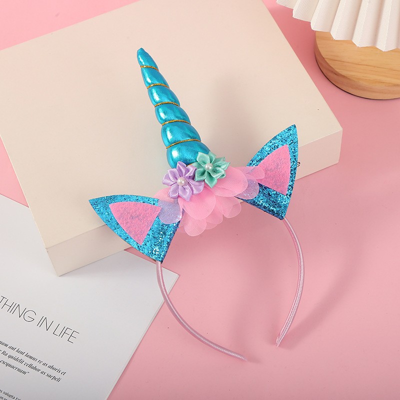 Divertido unicornio diadema ins viento banda oído lindo diadema sueño arco iris solo cuerno horquilla tocado al por mayor