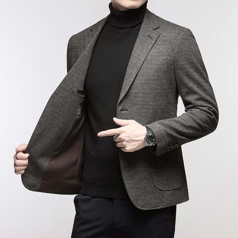 品牌高级男士西服秋冬季新款休闲西装外套韩版修身时尚免烫单西服
