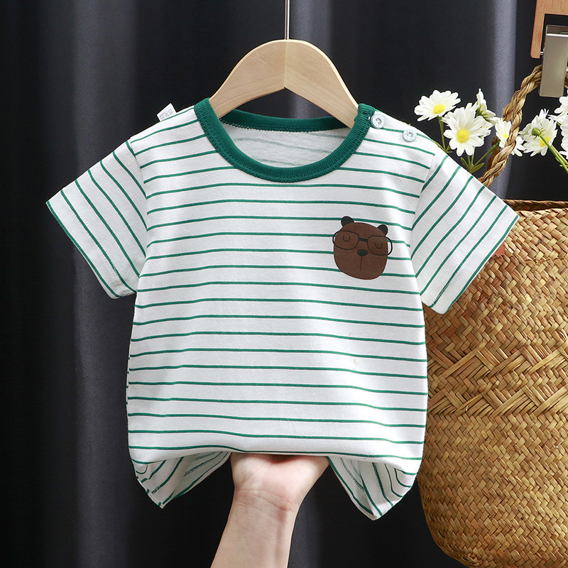 Class A Pure Cotton Children's Wear Short-sleeved T-shirt Girls' Infant Summer Pure Color Cotton Printed Short-sleeved 100 Children's Class A T-shirt