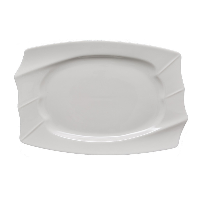 Vajilla de cerámica blanca pura para hotel, platos rectangulares de 10-14 pulgadas