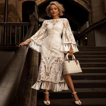 復古年代風高檔蕾絲刺綉流蘇連衣裙宮廷風小眾法式精品白色連衣裙
