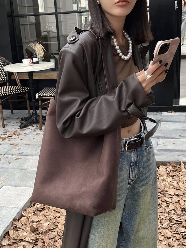 磨砂皮托特包包女2025秋冬新款高级子母大容量时尚通勤单肩斜挎包|undefined