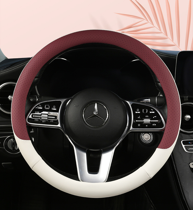 Steering wheel cover car four seasons general nappa leather perforated non-slip sweat-absorbent D-type ultra-thin handle cover Amazon cross-border