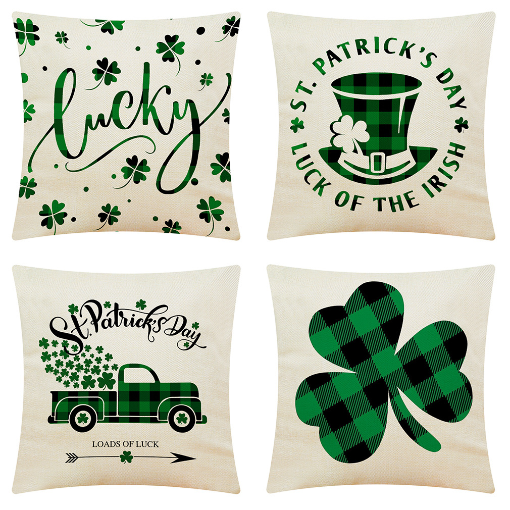 Irish Clover Truck Lucky Clover Linen Pillowcase Sofa Living Room Sofa Farmhouse Home Decor