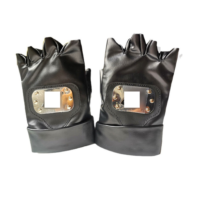 Autumn and Winter Outdoor Riding Anime Ninja Fleece Gloves, Kakashi Wood Leaf Leather Half Finger Gloves Cosplay Props