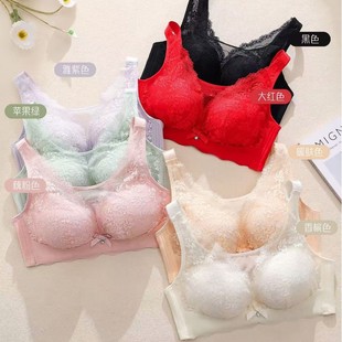 Lace Plus-Size Tank Top Style Breathable Hole Cup Bra, Push-Up, Adjustable, Side Support, Full Coverage Bra