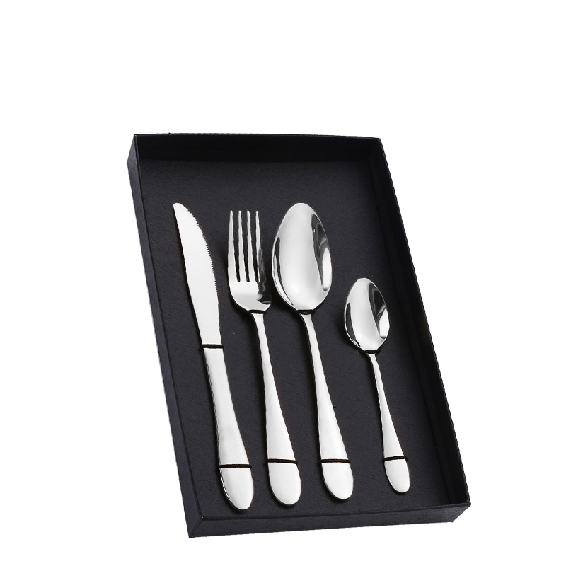 Amazon Tik Tok vajilla de acero inoxidable 4/5 piezas traje 1012 cuatro piezas principales caja de regalo cuchillo de comida occidental, tenedor y cuchara traje
