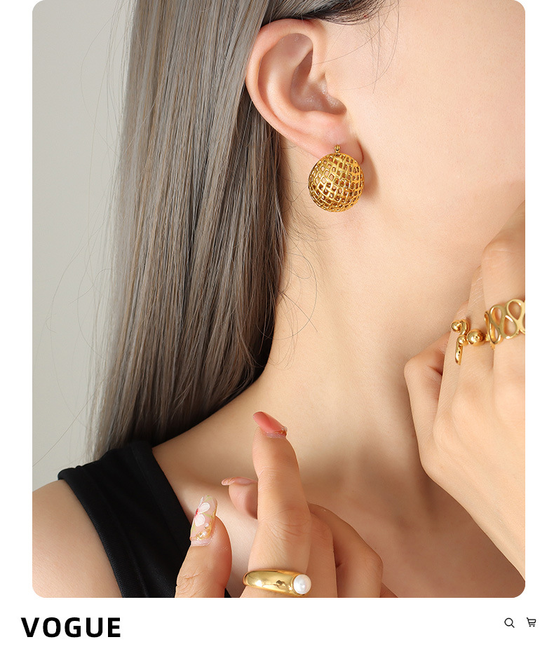 Earrings Event & Party Supplies Vacuum Plating Gold Plating Process Fashion Grid Plating 304 Stainless Steel 18K Gold Plated Earrings