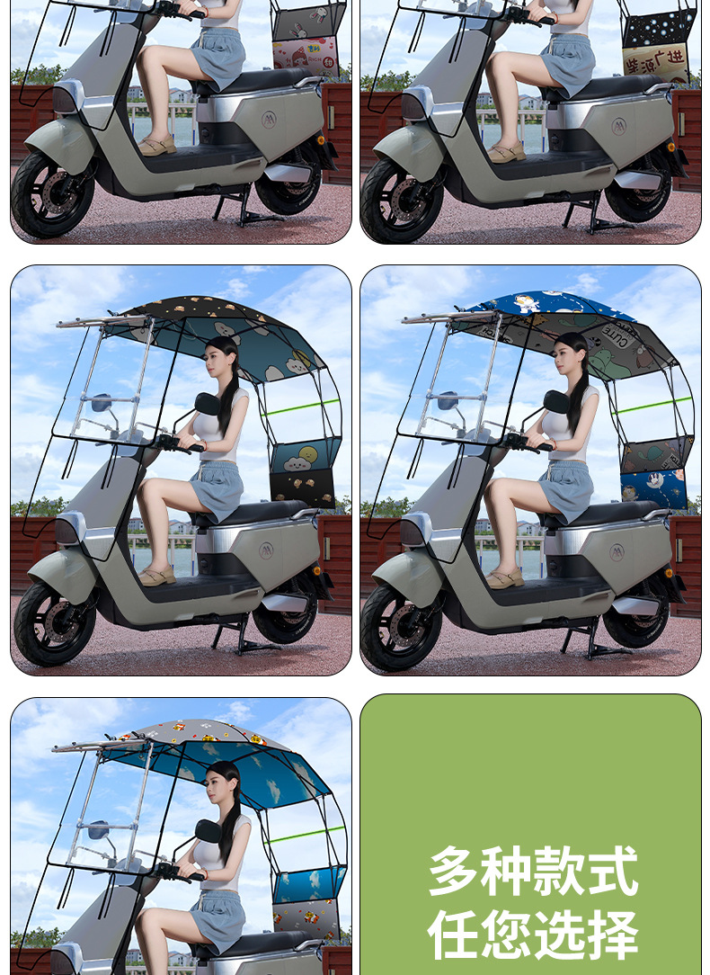 Folding Canopy for Electric Vehicles, Sunshade and Rain Cover with Large Windows, No Assembly Required, Ready to Use, Cross-Border Supply