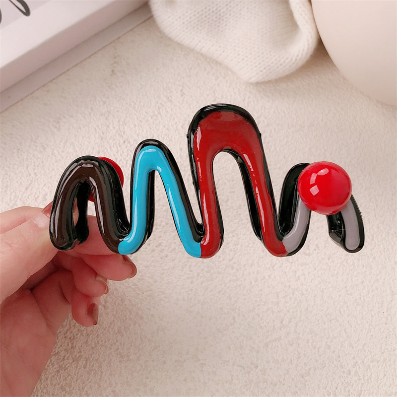 Manual goteo de aceite ondas perlas agarrando clip de pintura de color gran clip de tiburón rojo de la red de cabello de la cabeza trasera