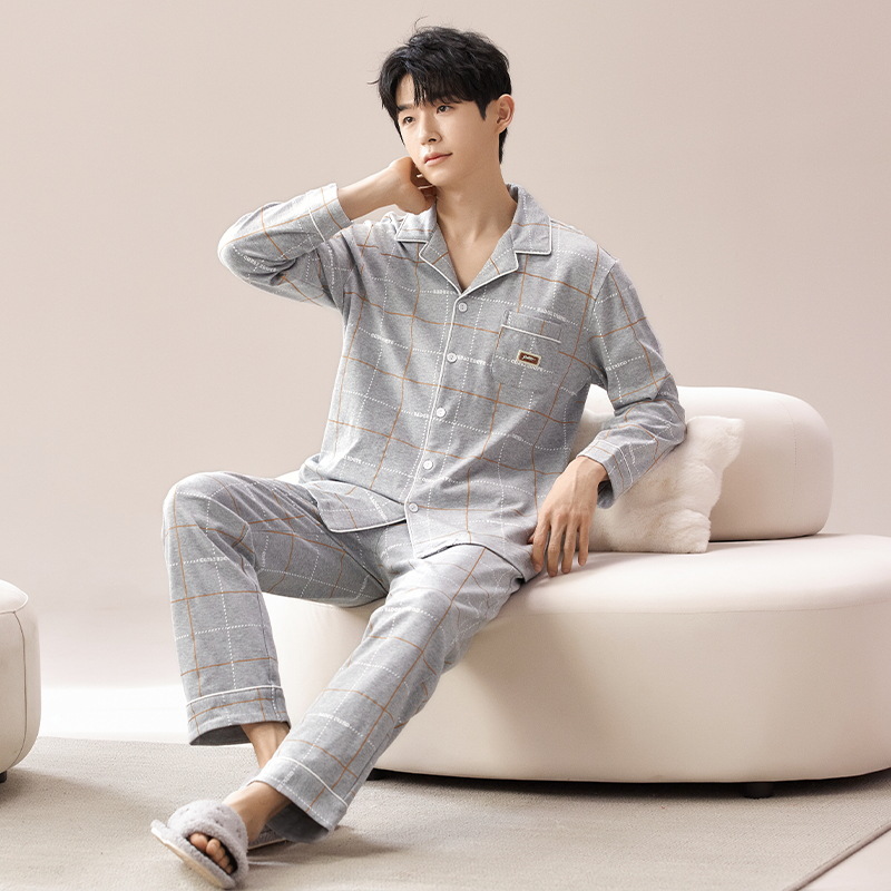 2024 primavera nuevos pijamas de los hombres de mediana edad y ancianos de algodón cardigan jóvenes pantalones de manga larga ropa en el hogar traje casual
