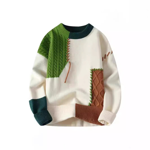Japanese demi-season knitted sweater for leisure with a round collar