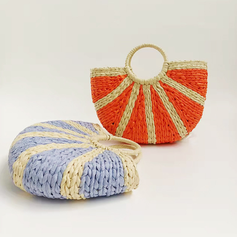 Women's Fashion Handbags, 2024 New Summer Woven Pumpkin Semi-circular Holiday Beach Bag. Fashionable and Personalized Women's Bags._senzul.com