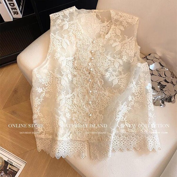 2026 Summer Chinese Style Heavy Embroidery Vest New Lace National Style Short Vest Versatile Elegant Top