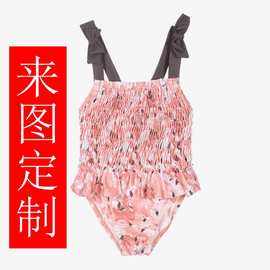 儿童女童打皱蛋糕裙连体分体同款游泳课中考体育课泳帽泳衣工厂