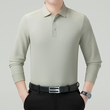 新款长袖桑蚕丝男士翻领T恤秋季新款纯色休闲时尚打底衫宽松秋装
