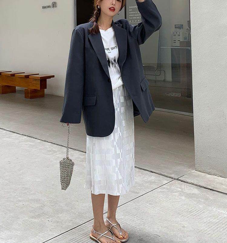 Áo blazer nữ màu xám phong cách Hàn Quốc, áo vest dài tay dáng suông tôn dáng — Màu xám [chất lượng cao] chi tiết 8