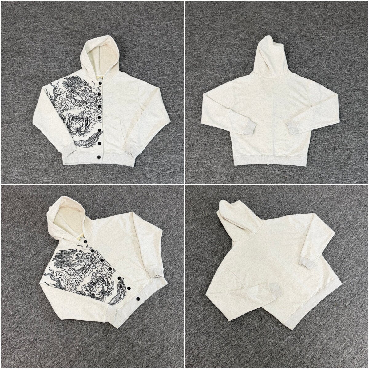 Derschutze new Chinese dragon embroidery, trendy streetwear, loose-fitting, casual, and stylish open-front hooded sweatshirt