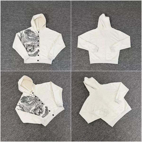 Derschutze new Chinese dragon embroidery, trendy streetwear, loose-fitting, casual, and stylish open-front hooded sweatshirt
